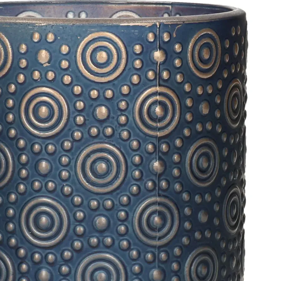 Kandelaars En Windlichten-Countryfield theelichthouder/kaarsenhouder - blauw/goud - H10 cm