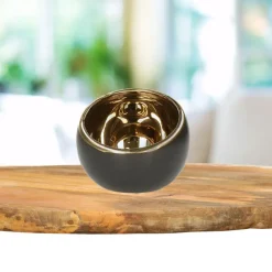 Kandelaars En Windlichten-Countryfield theelichthouder/kaarsenhouder - zwart/goud - H9 cm