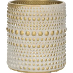 Kandelaars En Windlichten-Countryfield theelichthouder/kaarsenhouder - creme /goud - H10 cm