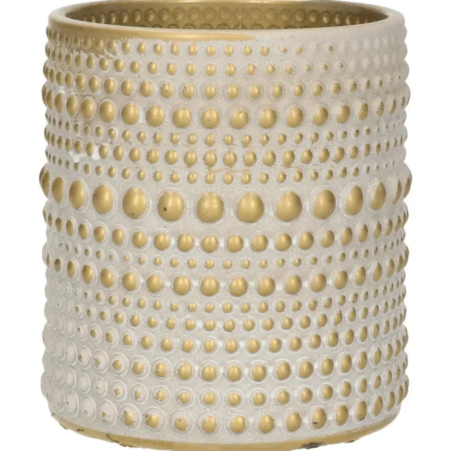 Kandelaars En Windlichten-Countryfield theelichthouder/kaarsenhouder - creme /goud - H10 cm