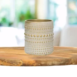 Kandelaars En Windlichten-Countryfield theelichthouder/kaarsenhouder - creme /goud - H10 cm