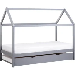 1-Persoons Bedden-Beliani CRILLON - Onderschuifbed - Grijs - 90 x 200 - Hout