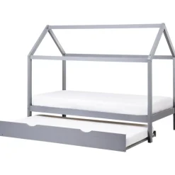 1-Persoons Bedden-Beliani CRILLON - Onderschuifbed - Grijs - 90 x 200 - Hout
