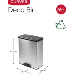 Prullenbakken-Curver Decobin Prullenbak - 65L - Rechthoekig - Zilver metallic