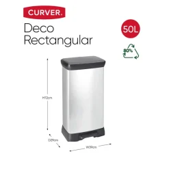 Prullenbakken-Curver Decobin Prullenbak- 50L - 39x29x72 cm - Zilver Metallic