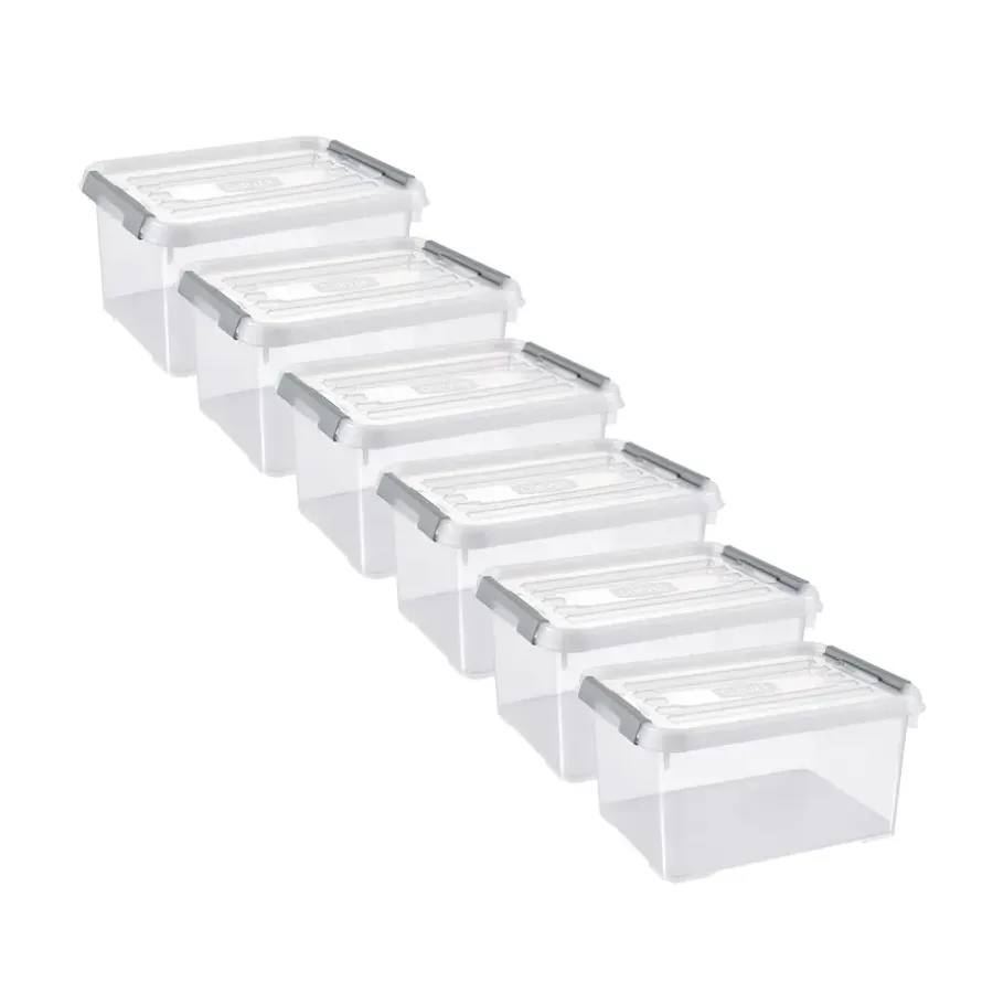Curver Handy+ Opbergbox - 15L - 6 stuks - Transparant met deksel