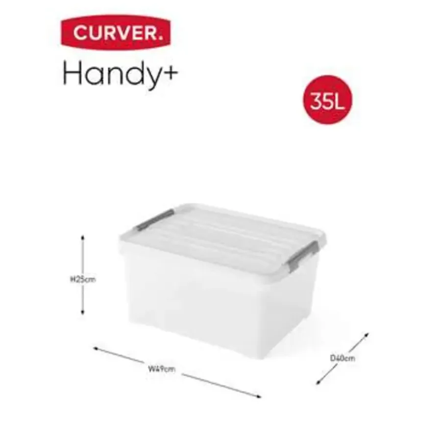 Opbergboxen-Curver Handy+ Opbergbox - 35L - 3 stuks - Transparant met deksel