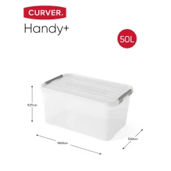 Curver Handy+ Opbergbox - 50L - 2 stuks - Transparant met deksel