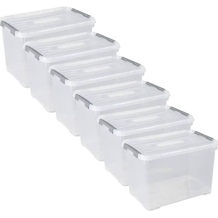 Curver Handy+ Opbergbox - 65L - 6 stuks - Transparant met deksel