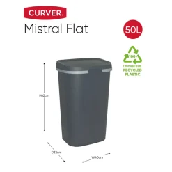 Prullenbakken-Curver Mistral Flat Prullenbak - 50L - Antraciet