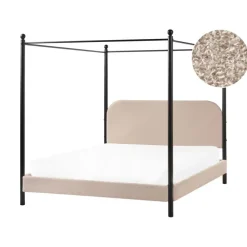 Kinderbedden-Beliani DANNEMOIS - Tweepersoonsbed - Taupe - 160x200 cm - Bouclé