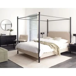Kinderbedden-Beliani DANNEMOIS - Tweepersoonsbed - Taupe - 160x200 cm - Bouclé