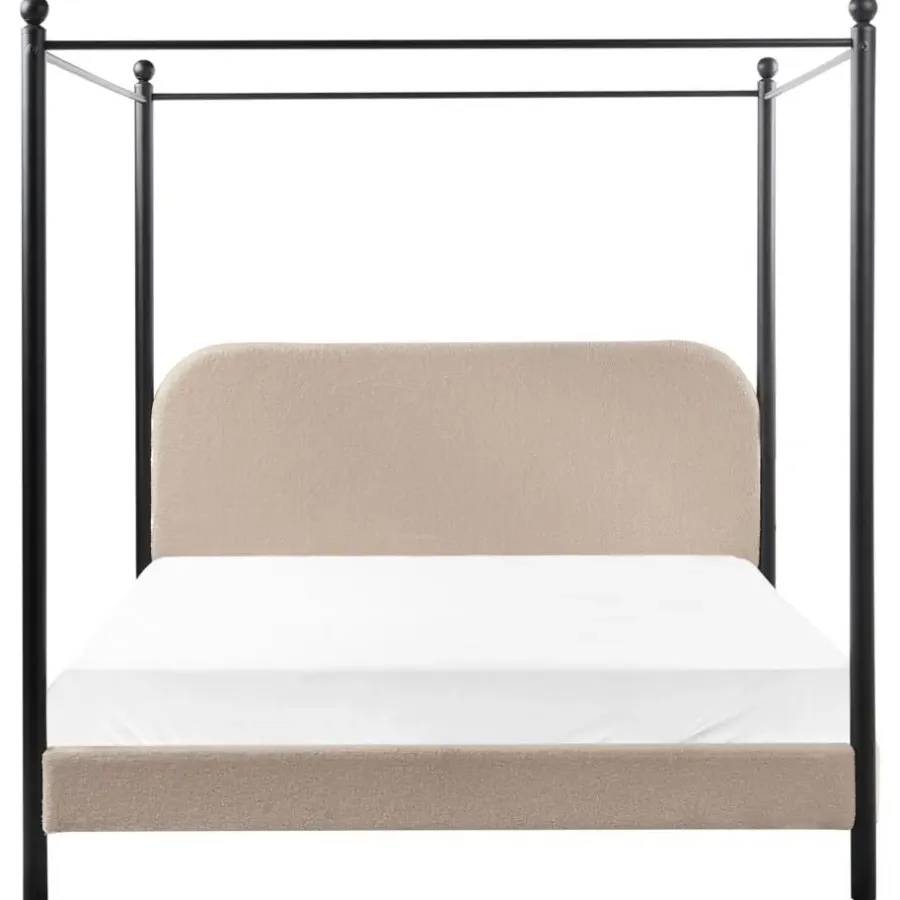 Kinderbedden-Beliani DANNEMOIS - Tweepersoonsbed - Taupe - 160x200 cm - Bouclé