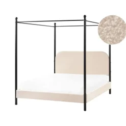 Beliani DANNEMOIS - Tweepersoonsbed - Beige - 140x200 cm - Bouclé
