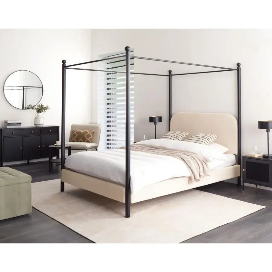 Beliani DANNEMOIS - Tweepersoonsbed - Beige - 140x200 cm - Bouclé