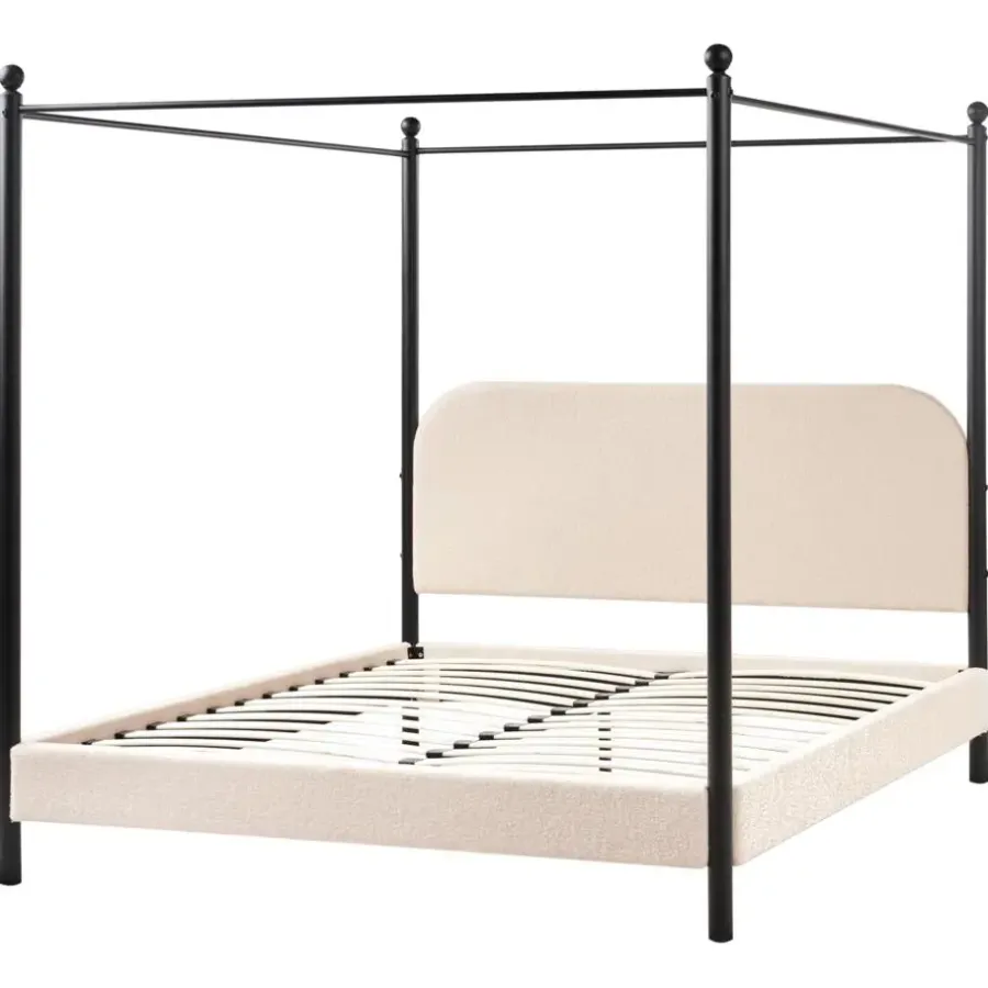 Beliani DANNEMOIS - Tweepersoonsbed - Beige - 140x200 cm - Bouclé