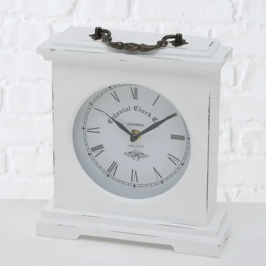 Klokken-Deco by Boltze Tafelklok St James - wit - H23 cm - glas/hout