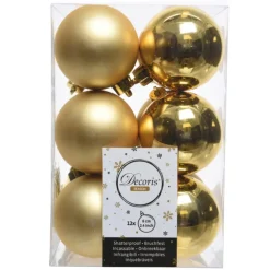 Decoris Kerstballen - 12 stuks - goudkleurig - mat en glans