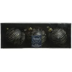Kerstballen-Decoris Kerstballen - 3 stuks - brass zwart met goud - 8 cm