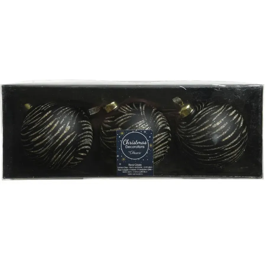 Kerstballen-Decoris Kerstballen - 3 stuks - brass zwart met goud - 8 cm