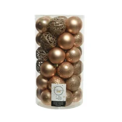 Kerstballen|Kerstdecoratie-Decoris Kerstballen - 37 stuks - kunststof - toffee bruin - 6 cm