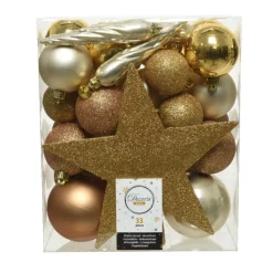 Kerstballen|Kerstdecoratie-Decoris kerstballen - 34-dlg - goud/champagne/bruin - kunststof