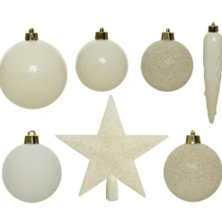 Kerstdecoratie-Decoris kerstballen - 34-dlg - wol wit - kunststof