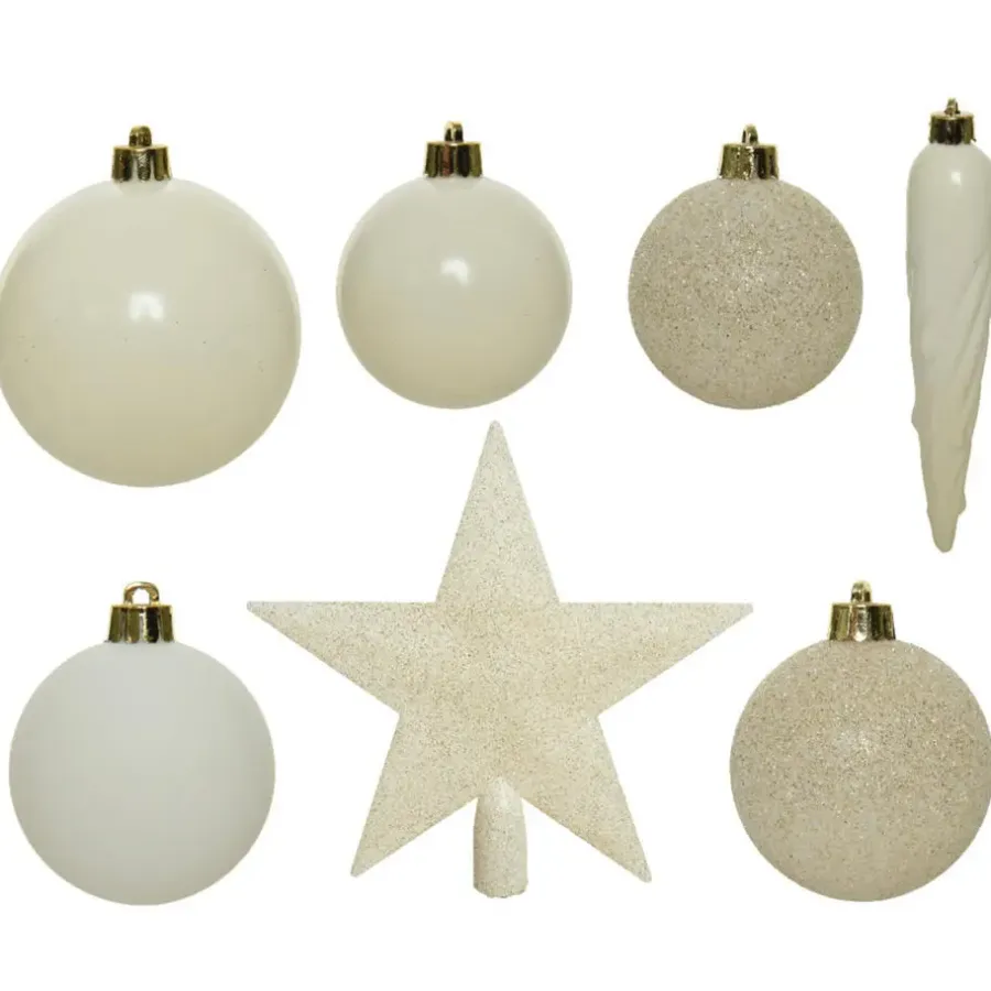 Kerstdecoratie-Decoris kerstballen - 34-dlg - wol wit - kunststof