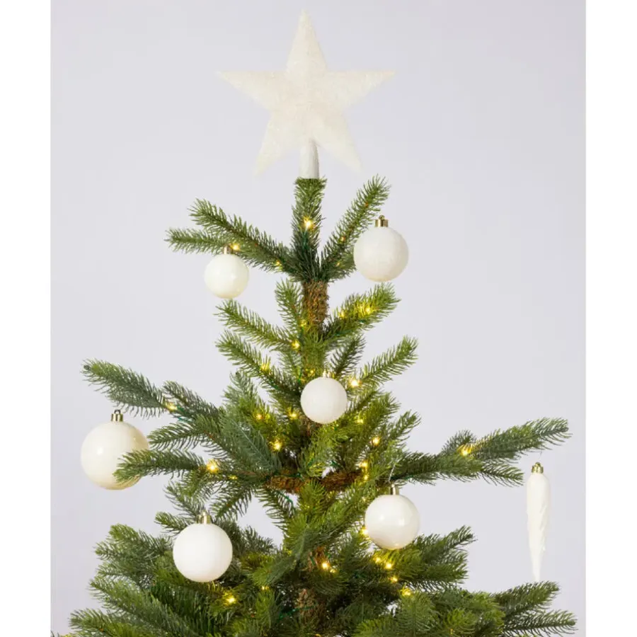 Kerstdecoratie-Decoris kerstballen - 34-dlg - wol wit - kunststof