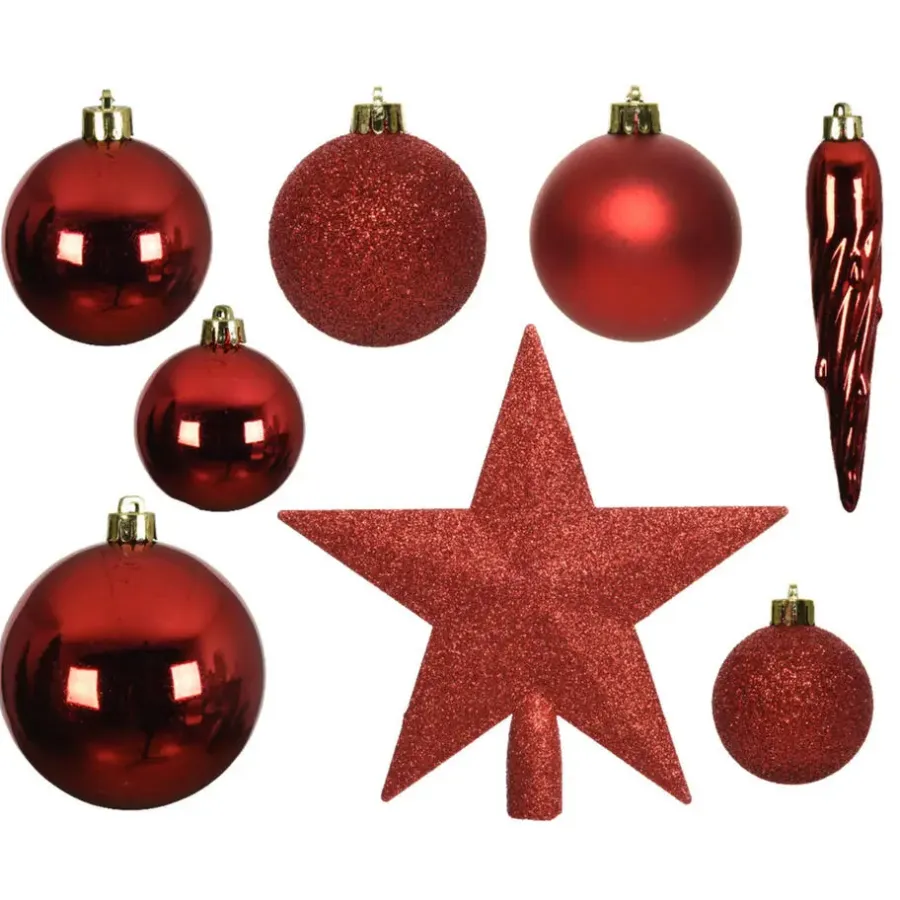 Kerstballen-Decoris kerstballen - 34-dlg - rood - kunststof