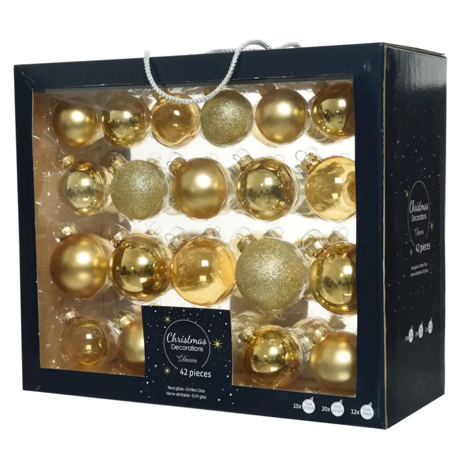 Kerstballen-Decoris kerstballen - 42x - goud - glas - 5-6-7 cm