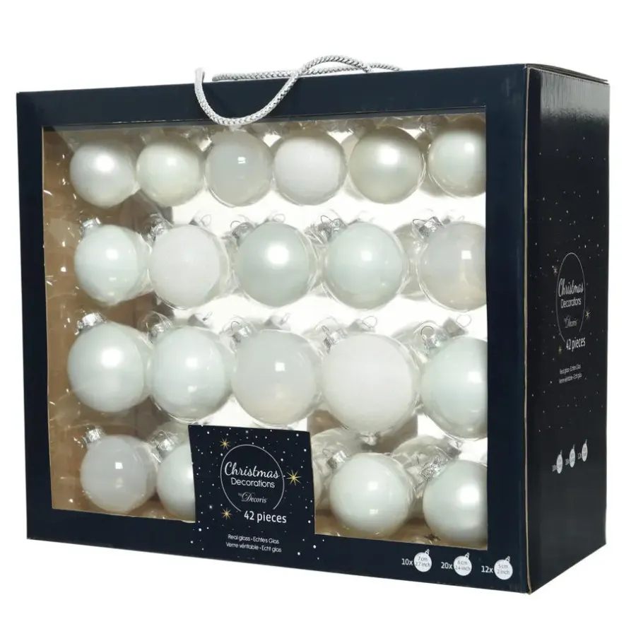 Kerstballen-Decoris kerstballen - 42x - wit - glas - 5-6-7 cm