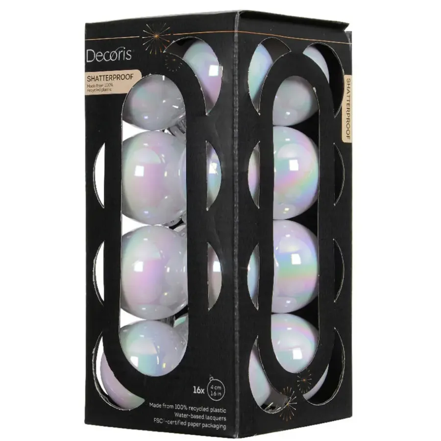 Decoris Kerstballen - 16x st - wit parelmoer - D4 cm - kunststof