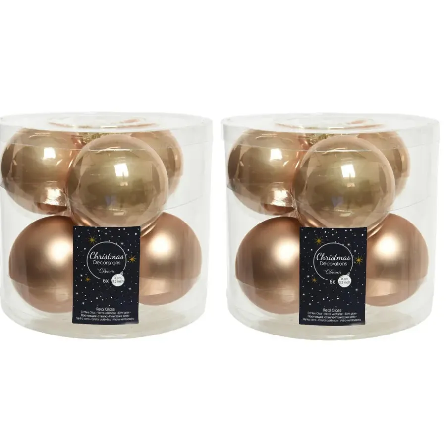 Kerstballen-Decoris Kerstballen - 6x st - toffee bruin - 8 cm - glas
