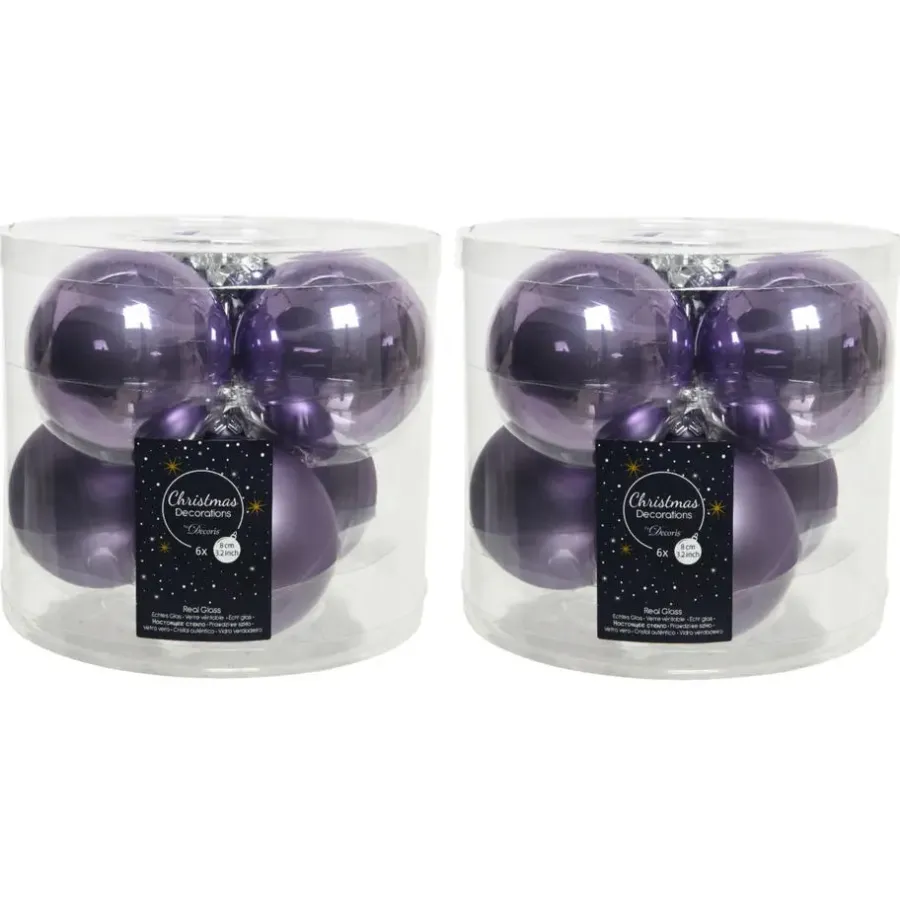 Kerstballen-Decoris Kerstballen - 6x st - lila paars - 8 cm - glas