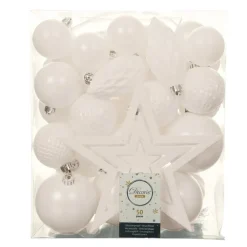 Kerstballen|Kerstdecoratie-Decoris Kerstballen met piek - 49st - kunststof - wit - 5-6-8-10 cm
