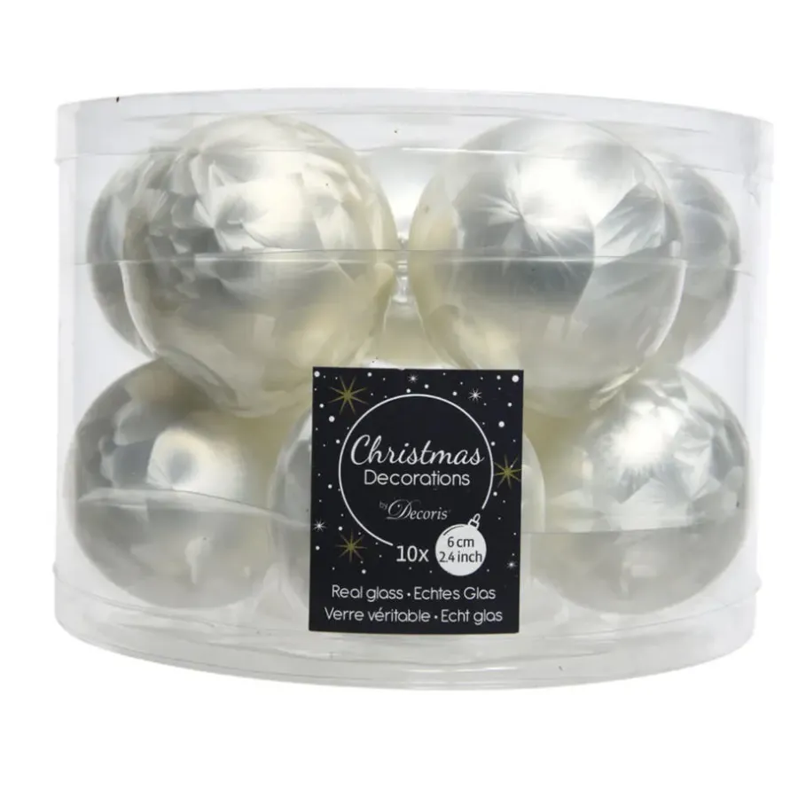 Kerstballen-Decoris Kerstballen set - 10x - wit - glas - mat-glans - 6 cm