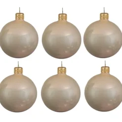 Kerstballen|Kerstdecoratie-Decoris Kerstballen set - 6x stuks - parel/champagne - 6 cm