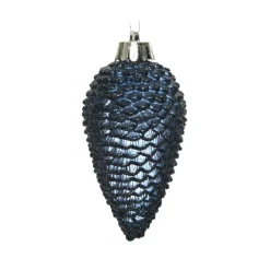 Kerstdecoratie-Decoris Kersthangers dennenappels - 6x - donkerblauw - 8 cm