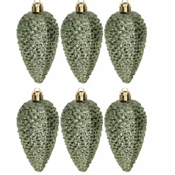 Decoris Kersthangers dennenappels - 6x - donkergroen - 8 cm