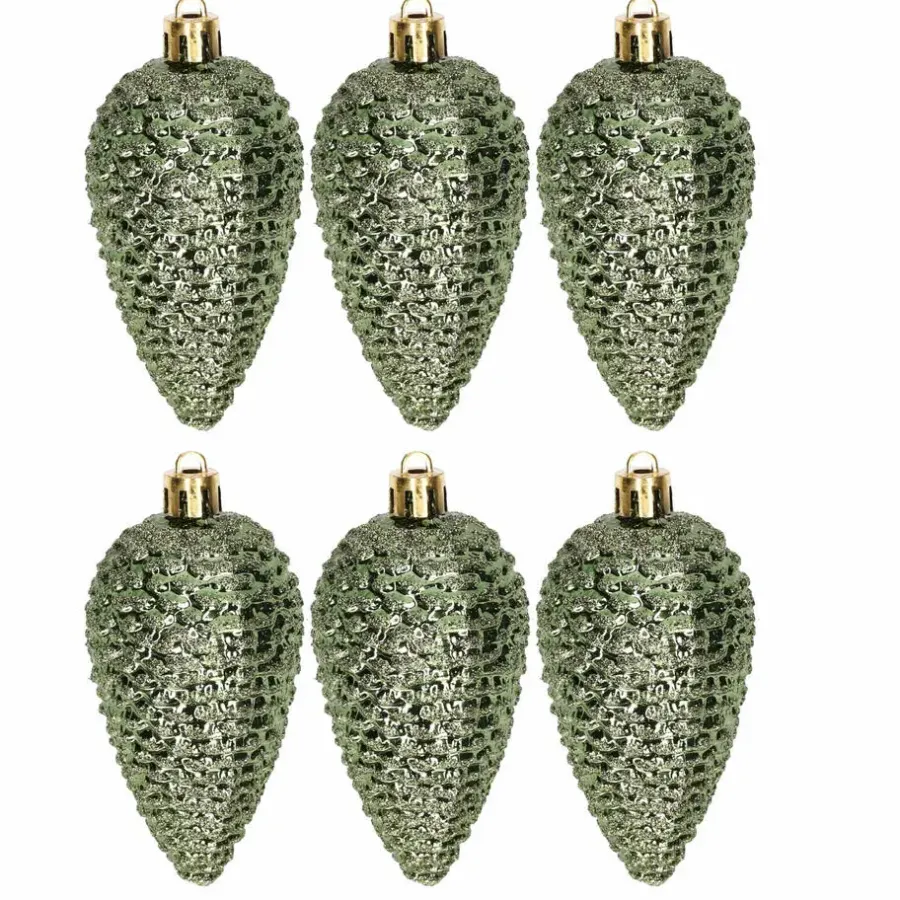 Decoris Kersthangers dennenappels - 6x - donkergroen - 8 cm