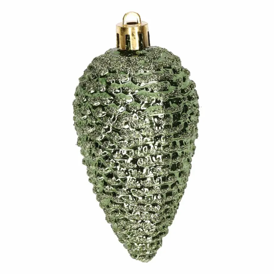 Decoris Kersthangers dennenappels - 6x - donkergroen - 8 cm