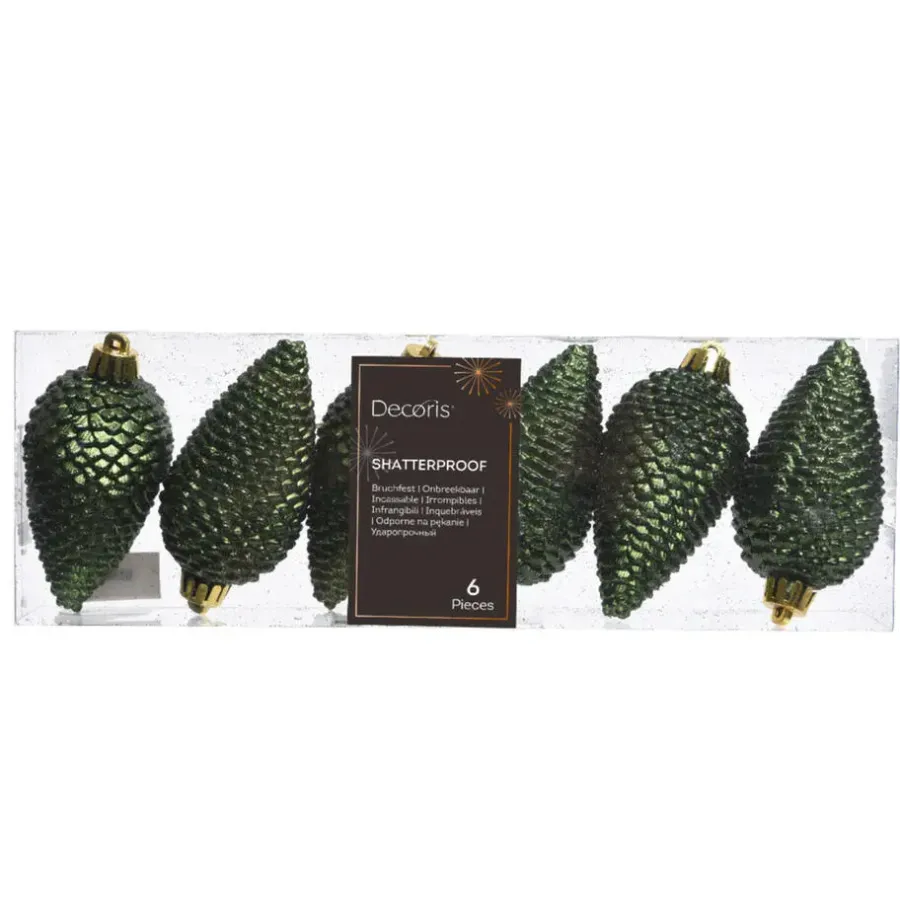 Decoris Kersthangers dennenappels - 6x - donkergroen - 8 cm
