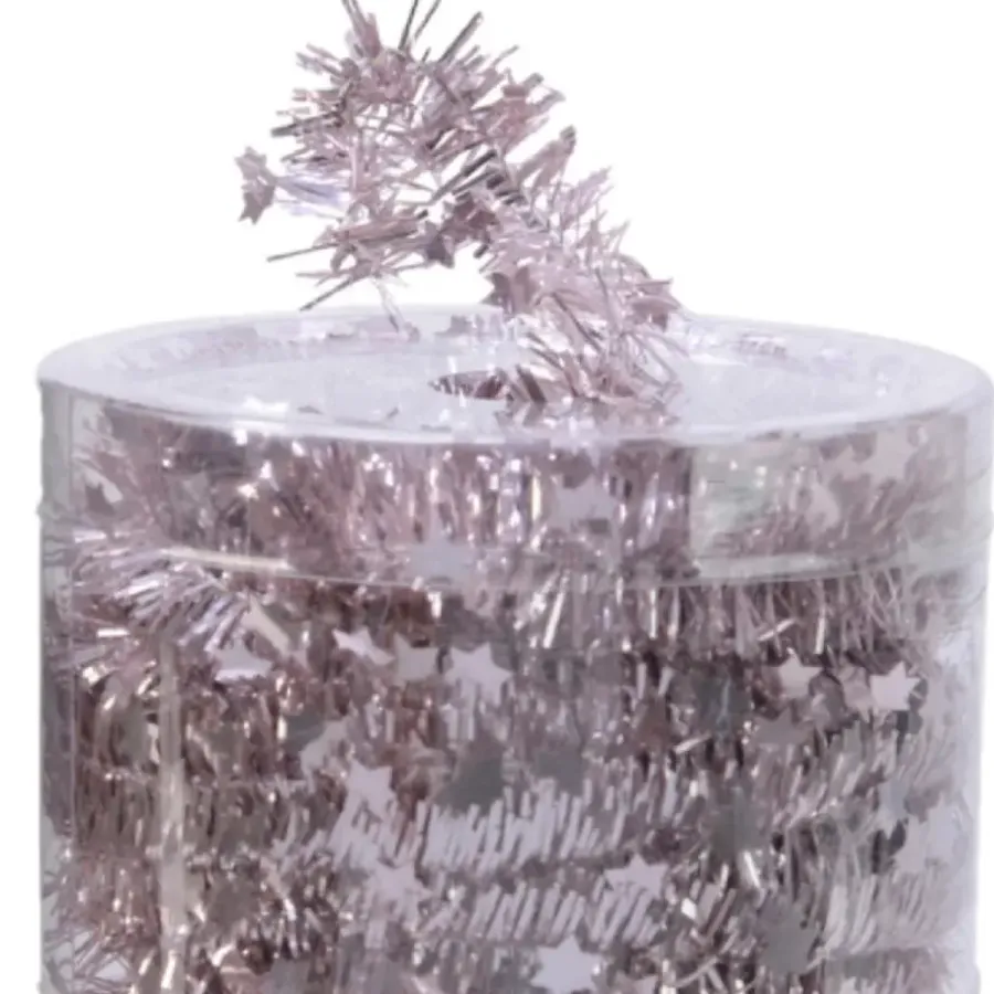 Decoris kerstslinger - dun - lichtroze - sterren - 700 x 3 cm