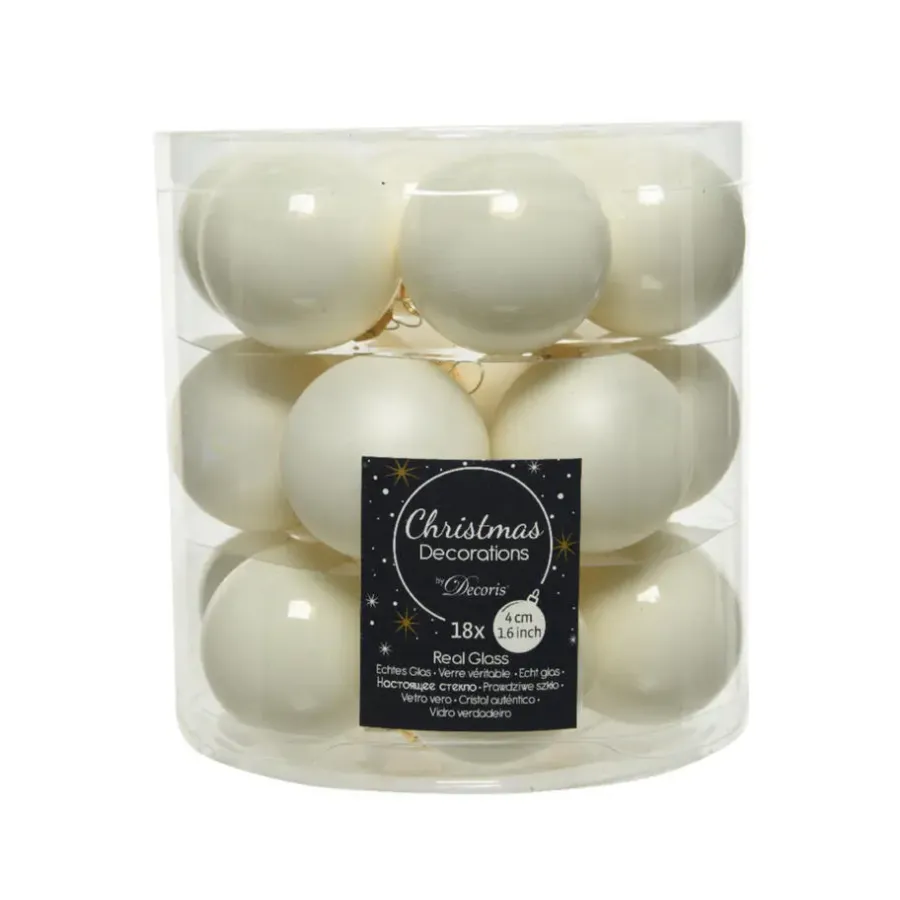 Decoris Kleine kerstballen - 18x - wol wit - D4 cm - glas