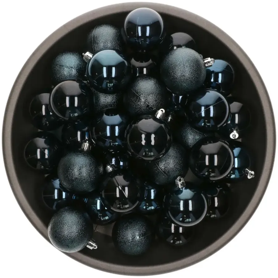 Kerstballen-Decoris kunststof kerstballen - 25x stuks - 8 cm -donkerblauw