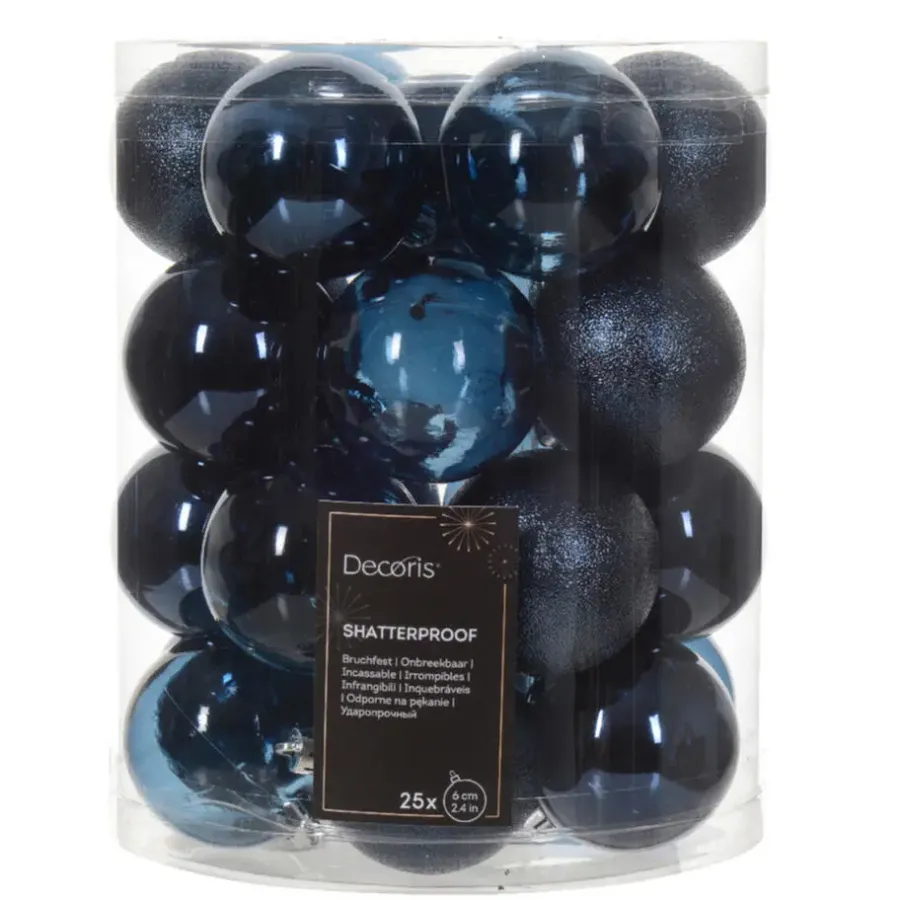 Kerstballen-Decoris kunststof kerstballen - 25x stuks - 8 cm -donkerblauw