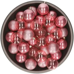 Kerstdecoratie|Kerstballen-Decoris kunststof kerstballen - 25x stuks - 8 cm -oudroze