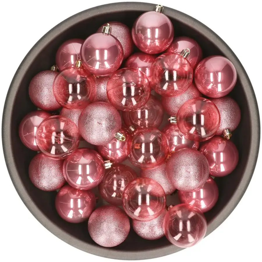 Kerstdecoratie|Kerstballen-Decoris kunststof kerstballen - 25x stuks - 8 cm -oudroze