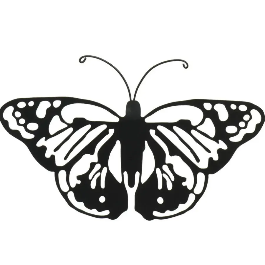 Tuindecoratie-Decoris muurvlinder - tuindecoratie - zwart - metaal - 36 x 25 cm
